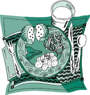 Illustration showing appropriate relative serving sizes of meat and vegetables